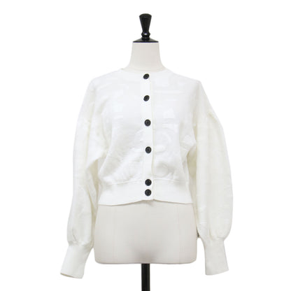 シアージャガード ニット カーディガン / ボリュームスリーブ クロップド クルーネック コンパクト リブ LB柄