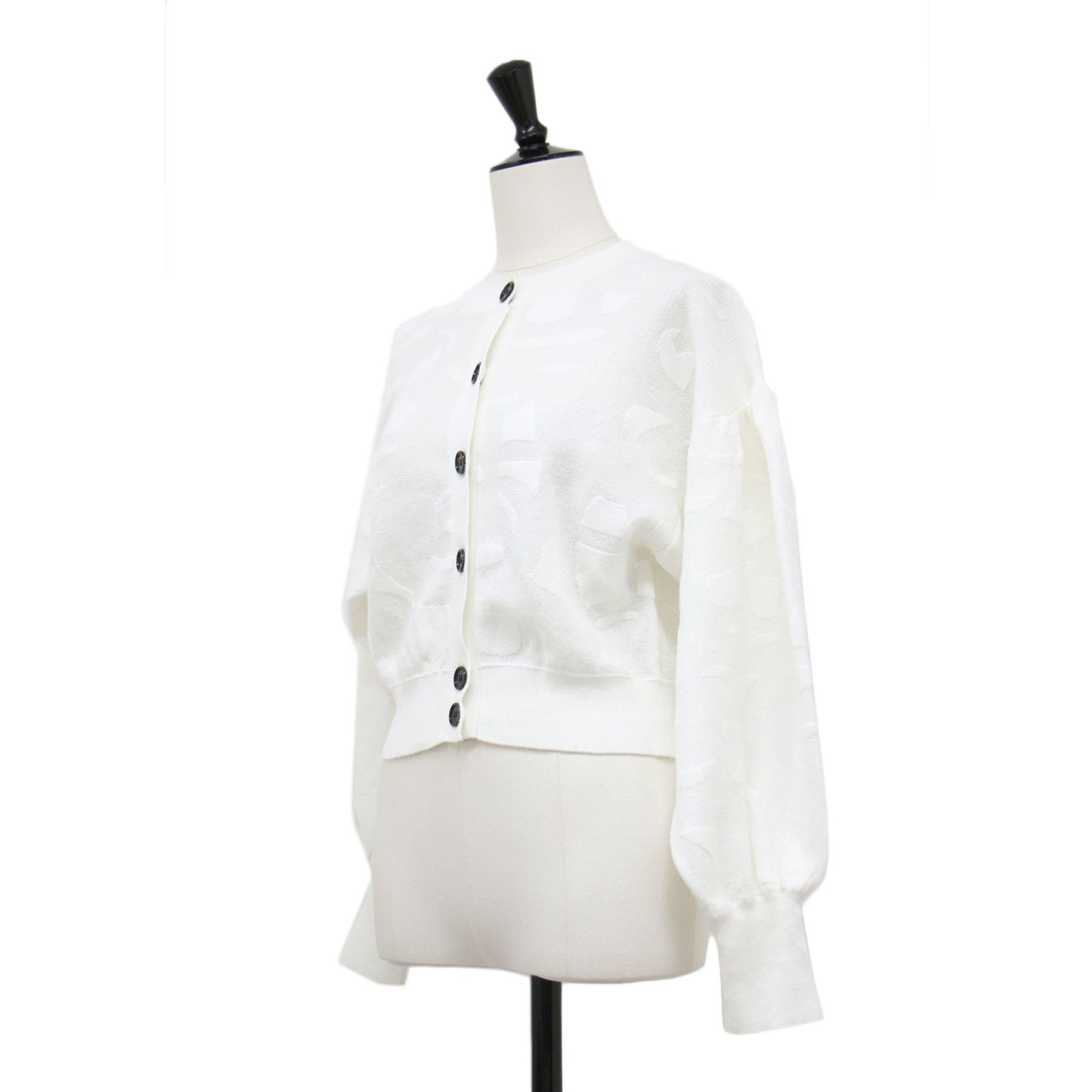 シアージャガード ニット カーディガン / ボリュームスリーブ クロップド クルーネック コンパクト リブ LB柄