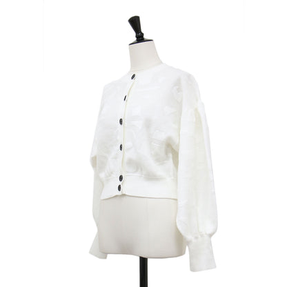 シアージャガード ニット カーディガン / ボリュームスリーブ クロップド クルーネック コンパクト リブ LB柄