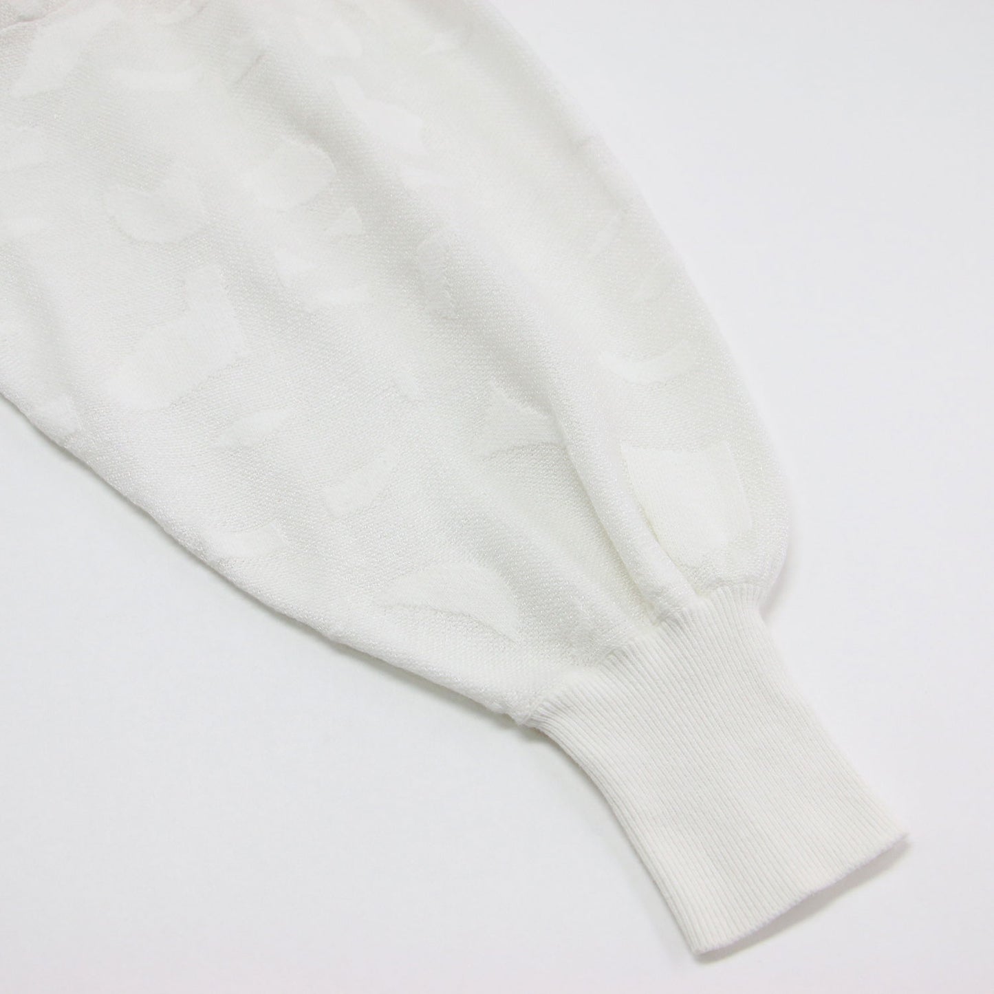 シアージャガード ニット カーディガン / ボリュームスリーブ クロップド クルーネック コンパクト リブ LB柄