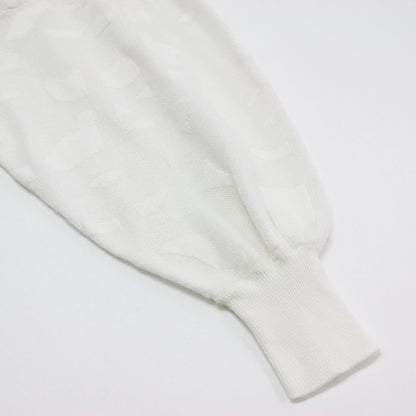 シアージャガード ニット カーディガン / ボリュームスリーブ クロップド クルーネック コンパクト リブ LB柄