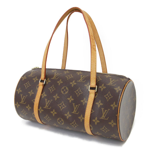 ポーチ付き モノグラム パピヨン 30 ハンドバッグ / ドラム型 肩掛け ロゴ レザー