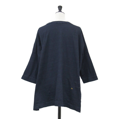 天竺のビッグスリットTシャツ / カットソー 5分袖 クルーネック ワイド コットン