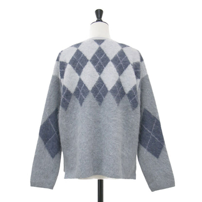 チェック＆アーガイル ジャガード ニット / Vincent et Mireille プルオーバー 長袖 クルーネック コンパクト スリット