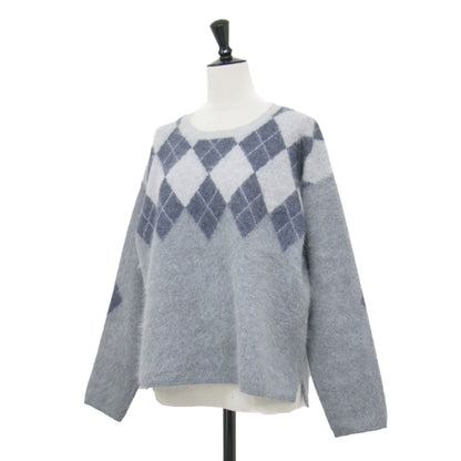 チェック＆アーガイル ジャガード ニット / Vincent et Mireille プルオーバー 長袖 クルーネック コンパクト スリット