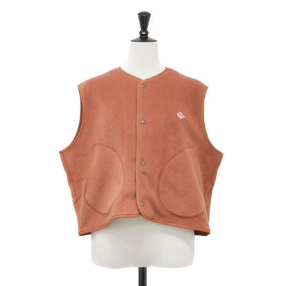 25秋冬 フリース カラーレス ベスト / ショート丈 スナップボタン パイピング ポケット ロゴ