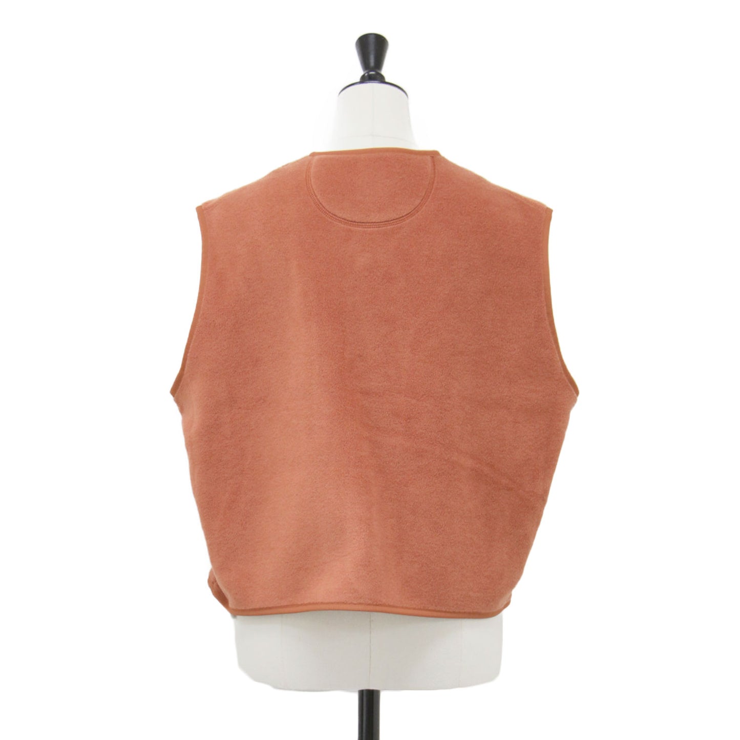 25秋冬 フリース カラーレス ベスト / ショート丈 スナップボタン パイピング ポケット ロゴ