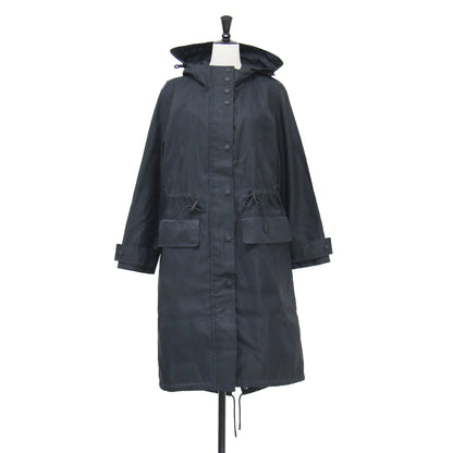 バックロゴ フード付き ナイロン ロング モッズコート / ブルゾン 長袖 Aライン ドローコード ファスナー スナップボタン