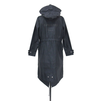 バックロゴ フード付き ナイロン ロング モッズコート / ブルゾン 長袖 Aライン ドローコード ファスナー スナップボタン