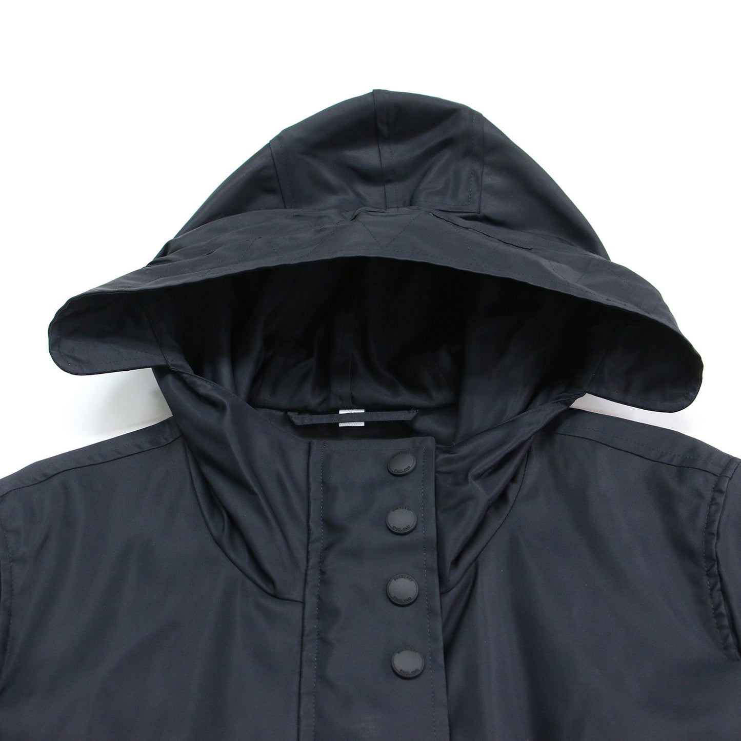 バックロゴ フード付き ナイロン ロング モッズコート / ブルゾン 長袖 Aライン ドローコード ファスナー スナップボタン