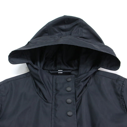 バックロゴ フード付き ナイロン ロング モッズコート / ブルゾン 長袖 Aライン ドローコード ファスナー スナップボタン