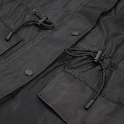 バックロゴ フード付き ナイロン ロング モッズコート / ブルゾン 長袖 Aライン ドローコード ファスナー スナップボタン