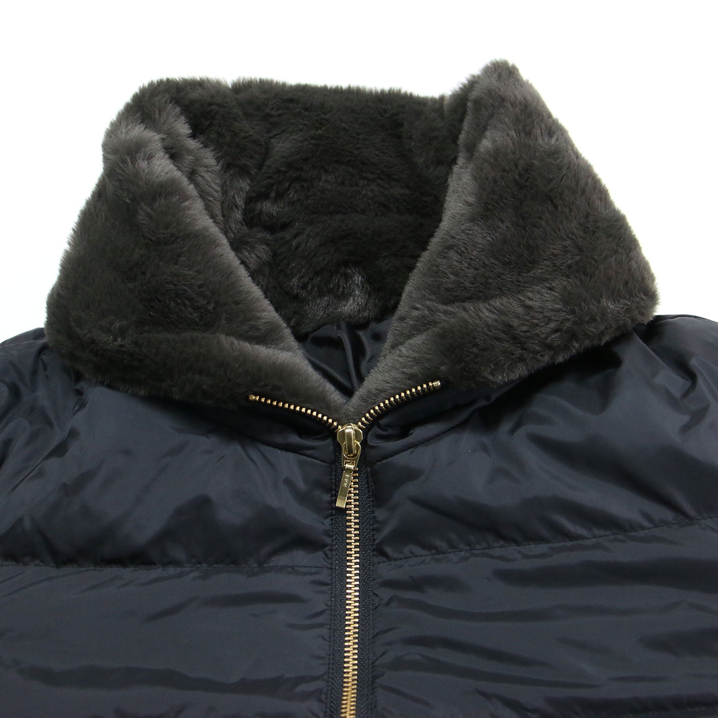 25秋冬 フェイクファー ロング ダウンコート / ジャケット 長袖 ハイネック Aライン ジップダウン