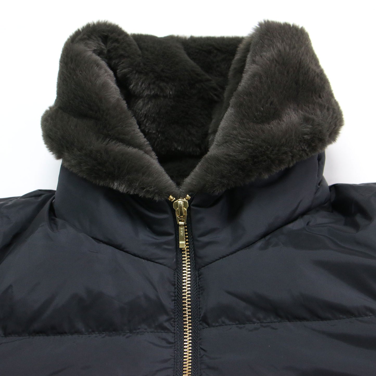 25秋冬 フェイクファー ロング ダウンコート / ジャケット 長袖 ハイネック Aライン ジップダウン