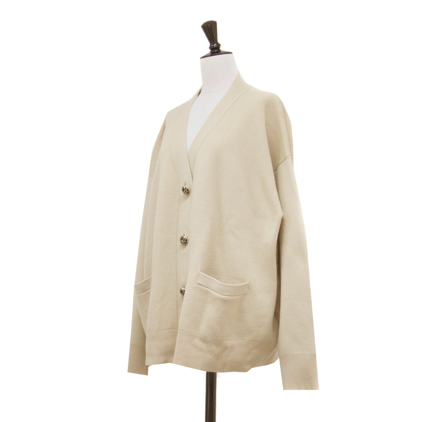モノグラムボタン カーディガン / MONOGRAM BUTTON CARDIGAN ニット 長袖 Vネック ワイド ウール