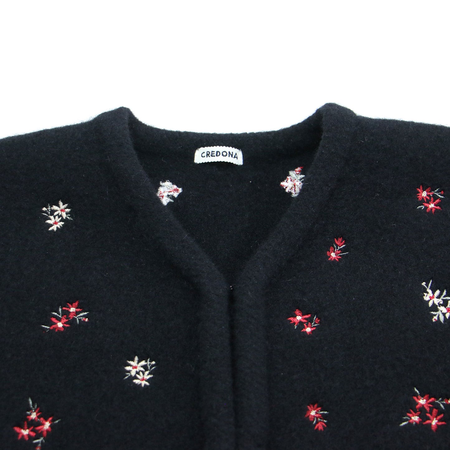 25秋冬 ウールブレンド ブークレ フラワー 刺繍 ニット ジャケット / FLOWER EMBROIDERY KNIT JACKET ボレロ 長袖 コンパクト