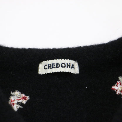 25秋冬 ウールブレンド ブークレ フラワー 刺繍 ニット ジャケット / FLOWER EMBROIDERY KNIT JACKET ボレロ 長袖 コンパクト