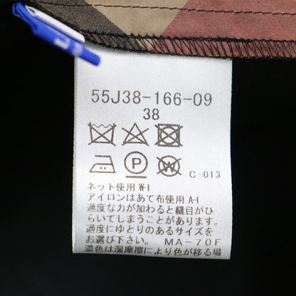 チェック 切替 シャツワンピース / 7分袖 Vネック ミディ丈 フレア タック ノーカラー