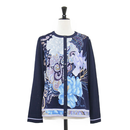 ペイズリー フラワー プリント カーディガン / ニット 長袖 クルーネック ハイゲージ