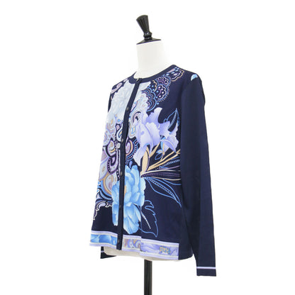 ペイズリー フラワー プリント カーディガン / ニット 長袖 クルーネック ハイゲージ