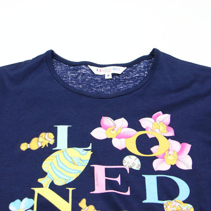 フローラルプリントTシャツ / プルオーバー ラウンドネック 半袖 ロゴ 微光沢 コットン