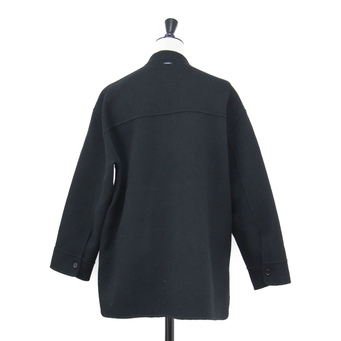 ノーカラー ボタンダウン ショートコート / ジャケット 長袖 クルーネック ドロップショルダー スリット ウール