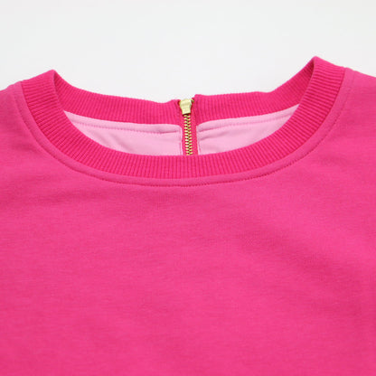 切替ワンピース / ドッキングワンピース 長袖 ロング丈 スウェット ティアード フレア ジップ