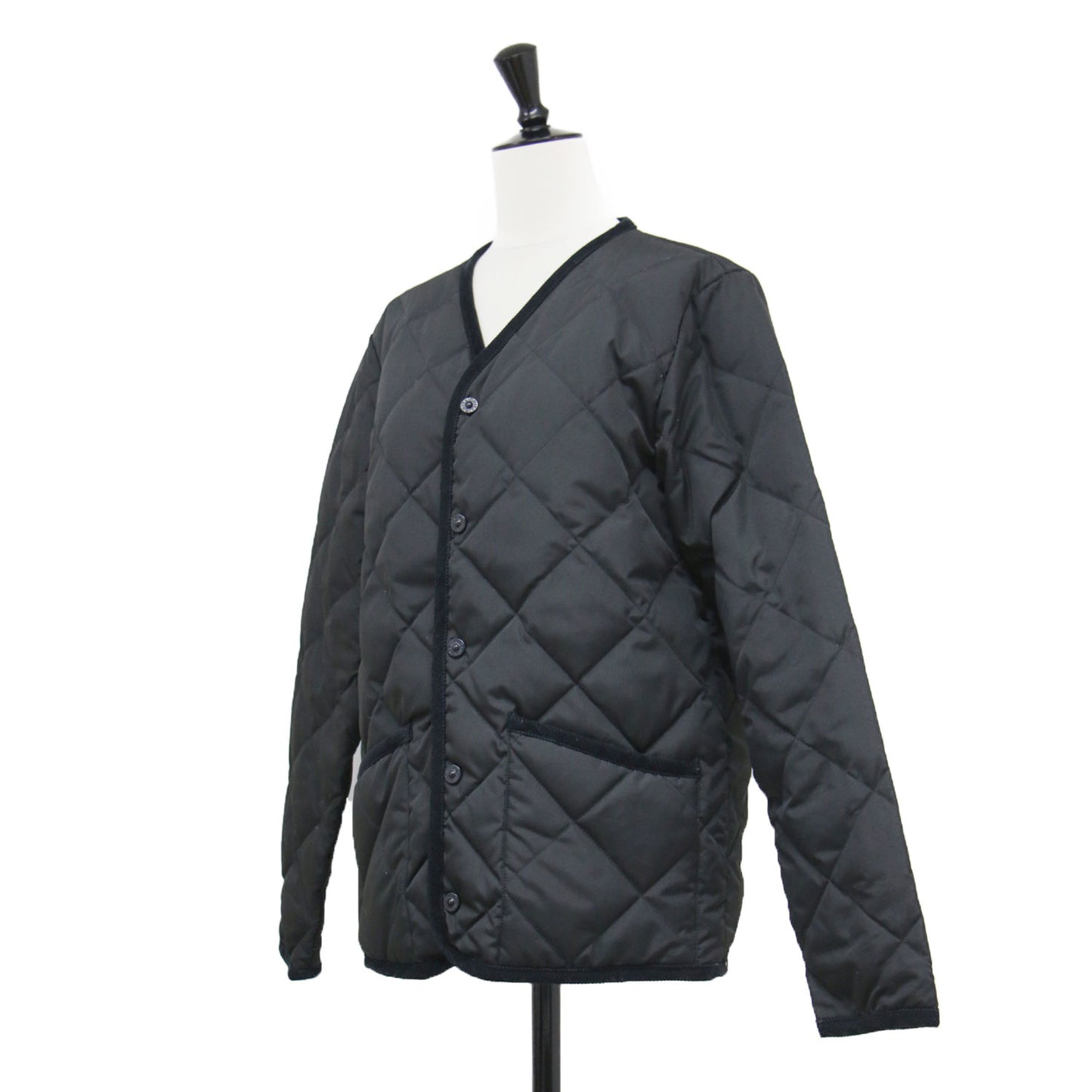 シティ パイピングVネック ダウンカーディガン / コート ミドル丈 長袖 キルティング ボタンダウン フロントポケット