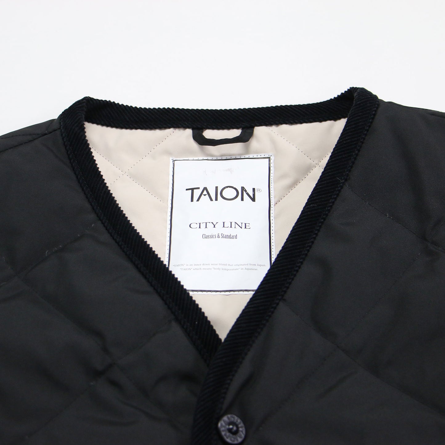 シティ パイピングVネック ダウンカーディガン / コート ミドル丈 長袖 キルティング ボタンダウン フロントポケット