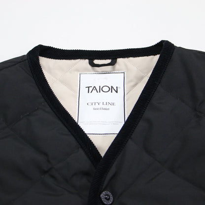 シティ パイピングVネック ダウンカーディガン / コート ミドル丈 長袖 キルティング ボタンダウン フロントポケット