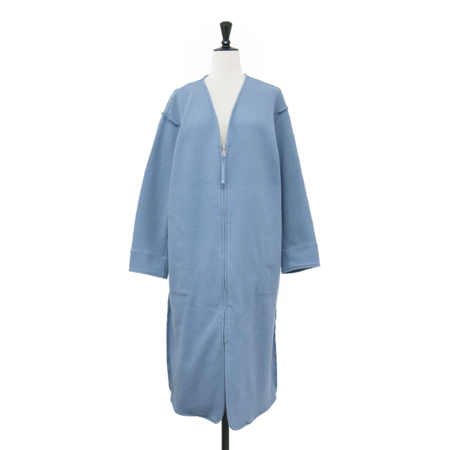 21春夏 ブークレージャージー ジップアップコート / 長袖 ロング丈 ノーカラー Vネック ドロップショルダー ストレートシルエット コットン