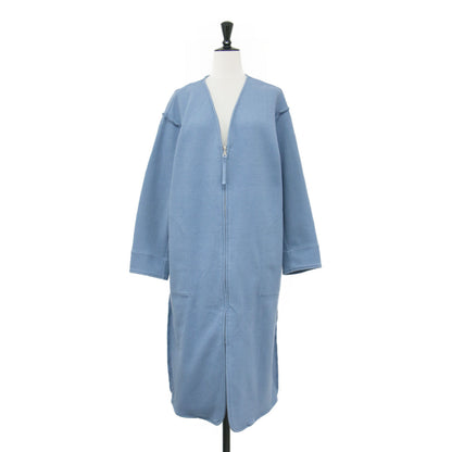 21春夏 ブークレージャージー ジップアップコート / 長袖 ロング丈 ノーカラー Vネック ドロップショルダー ストレートシルエット コットン