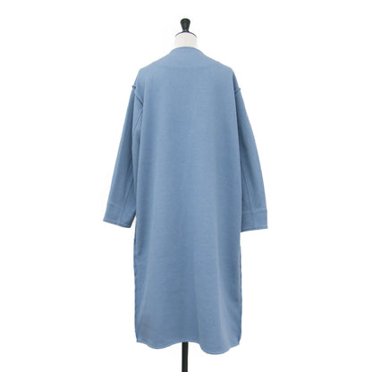 21春夏 ブークレージャージー ジップアップコート / 長袖 ロング丈 ノーカラー Vネック ドロップショルダー ストレートシルエット コットン