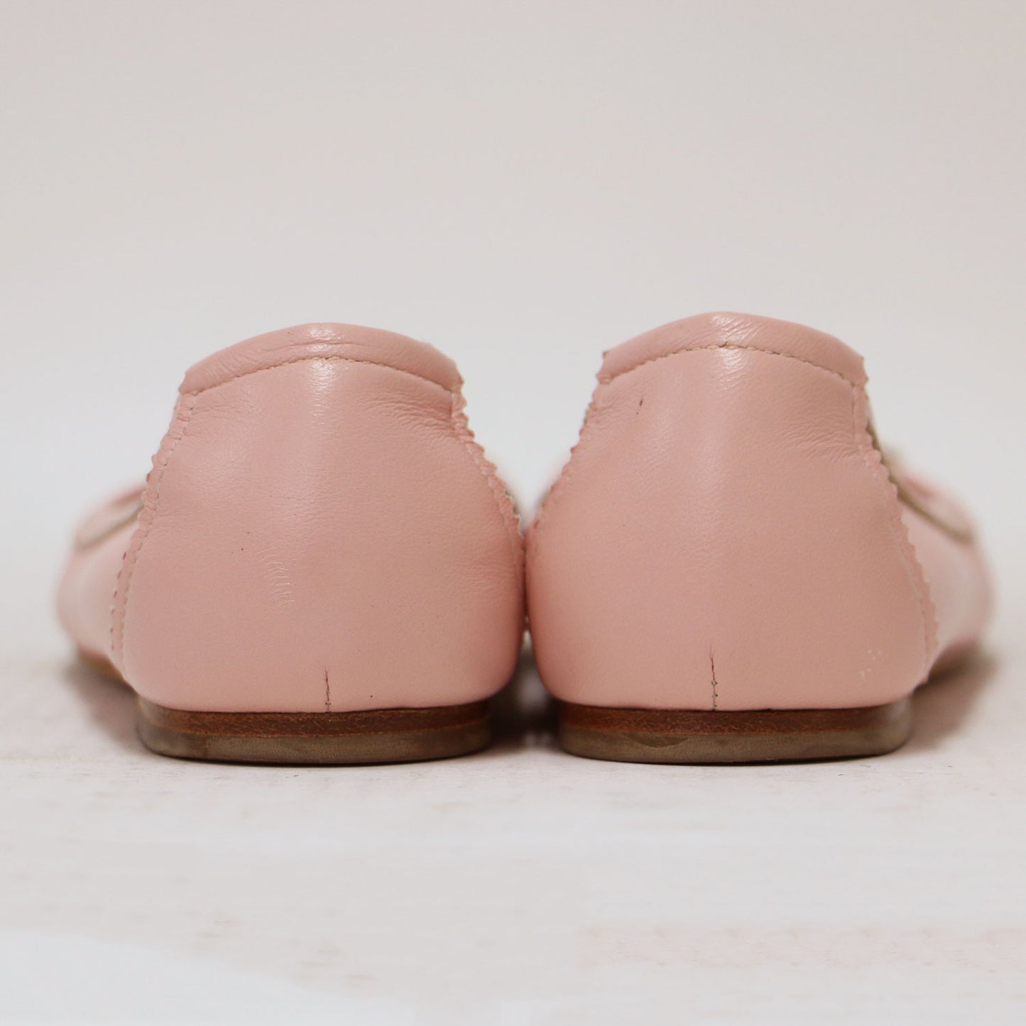 バレエ シューズ / フラットパンプス リボン ラウンドトゥ ピンキング レザー