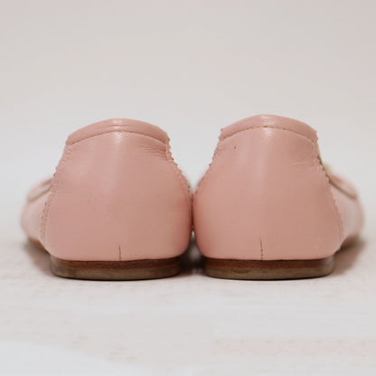 バレエ シューズ / フラットパンプス リボン ラウンドトゥ ピンキング レザー