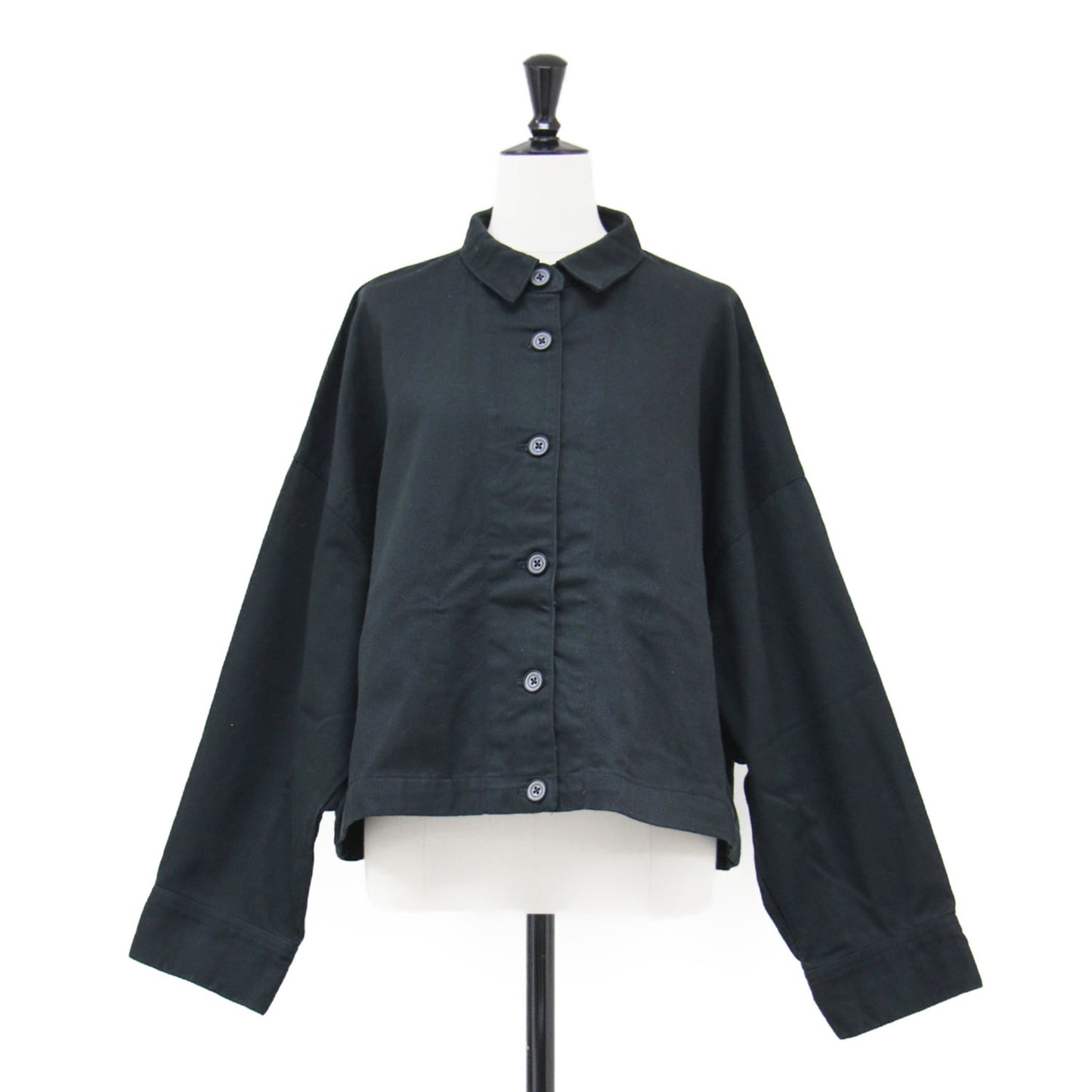 24春夏 ワイドショートジャケット / シャツ オーバーサイズ 長袖 ドロップショルダー ボタンダウン コットン リネン
