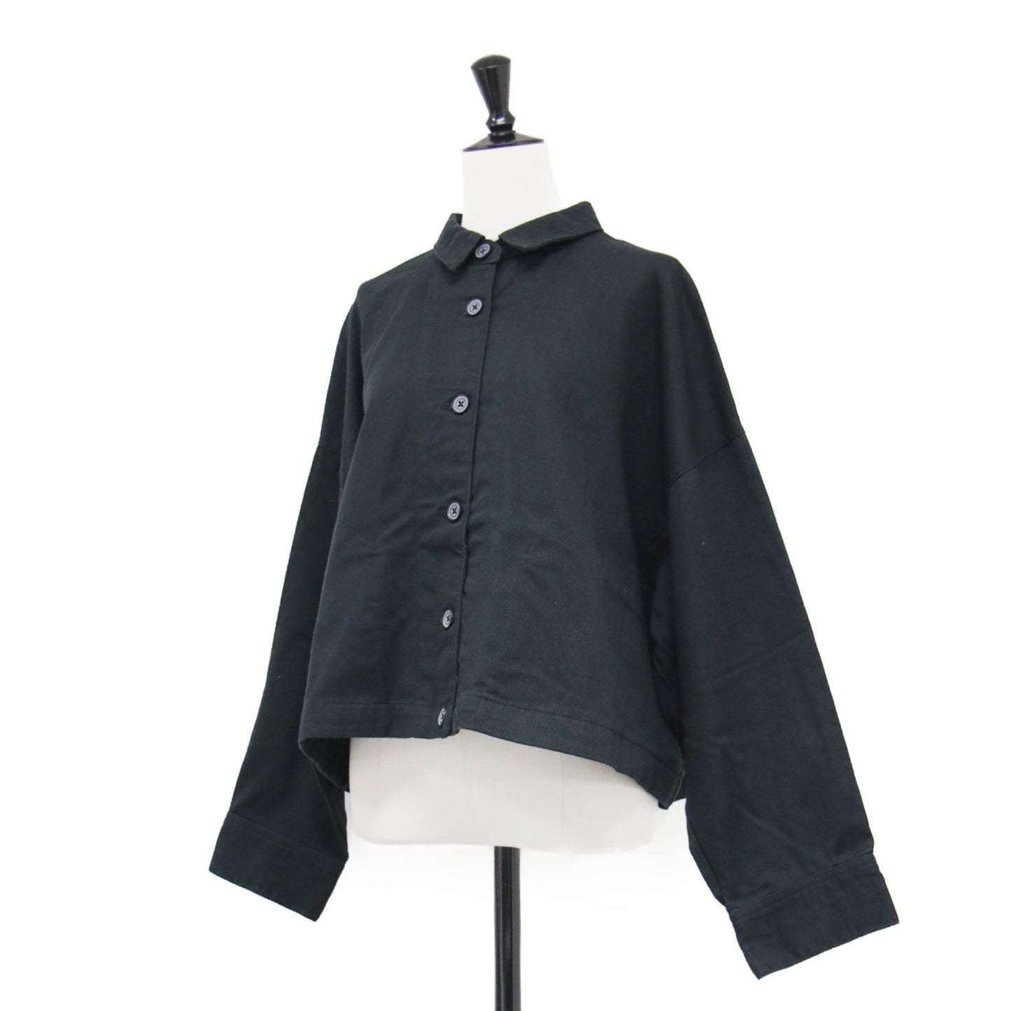 24春夏 ワイドショートジャケット / シャツ オーバーサイズ 長袖 ドロップショルダー ボタンダウン コットン リネン