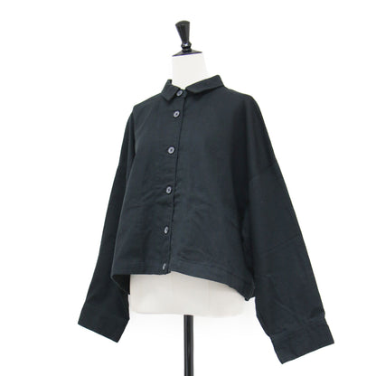 24春夏 ワイドショートジャケット / シャツ オーバーサイズ 長袖 ドロップショルダー ボタンダウン コットン リネン