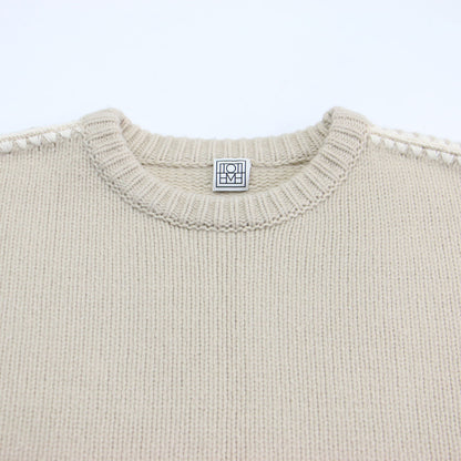 25秋冬 ローゲージ 刺繍 プルオーバー / ニット 長袖 クルーネック ワイド ウール
