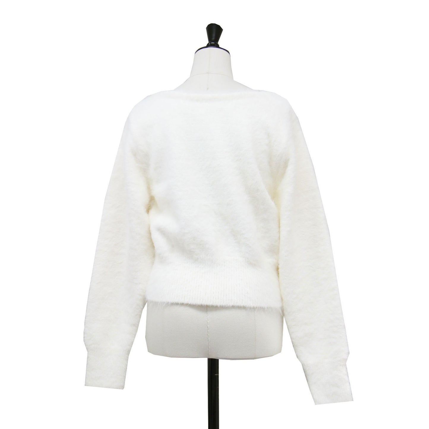 パールボタン フェザー Vネック カーディガン / ニット 長袖 2WAY ドロップショルダー コンパクト