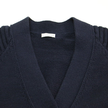 22春夏 ショルダーカット 畦編み カーディガン / ニット 羽織り 長袖 ミドル丈 クルーネック 肩あき デザインスリーブ オーバーサイズ コットン