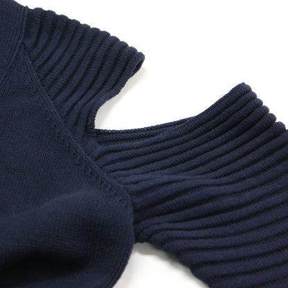 22春夏 ショルダーカット 畦編み カーディガン / ニット 羽織り 長袖 ミドル丈 クルーネック 肩あき デザインスリーブ オーバーサイズ コットン