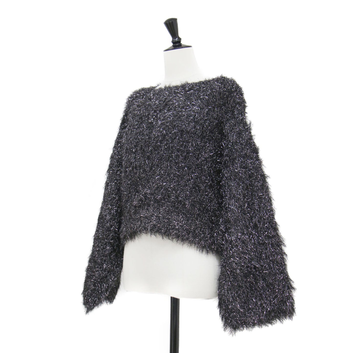 24秋冬 ショート ラメニット / PERMANENT プルオーバー 長袖 クルーネック ボリュームスリーブ