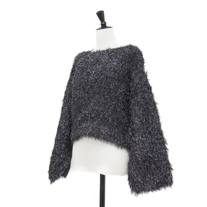 24秋冬 ショート ラメニット / PERMANENT プルオーバー 長袖 クルーネック ボリュームスリーブ