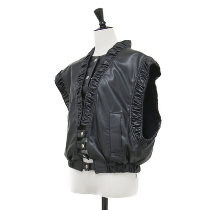 23秋冬 エコレザー ギャザー ベスト / gather VE ジレ ドロップショルダー ショート丈 ワイド 裏起毛