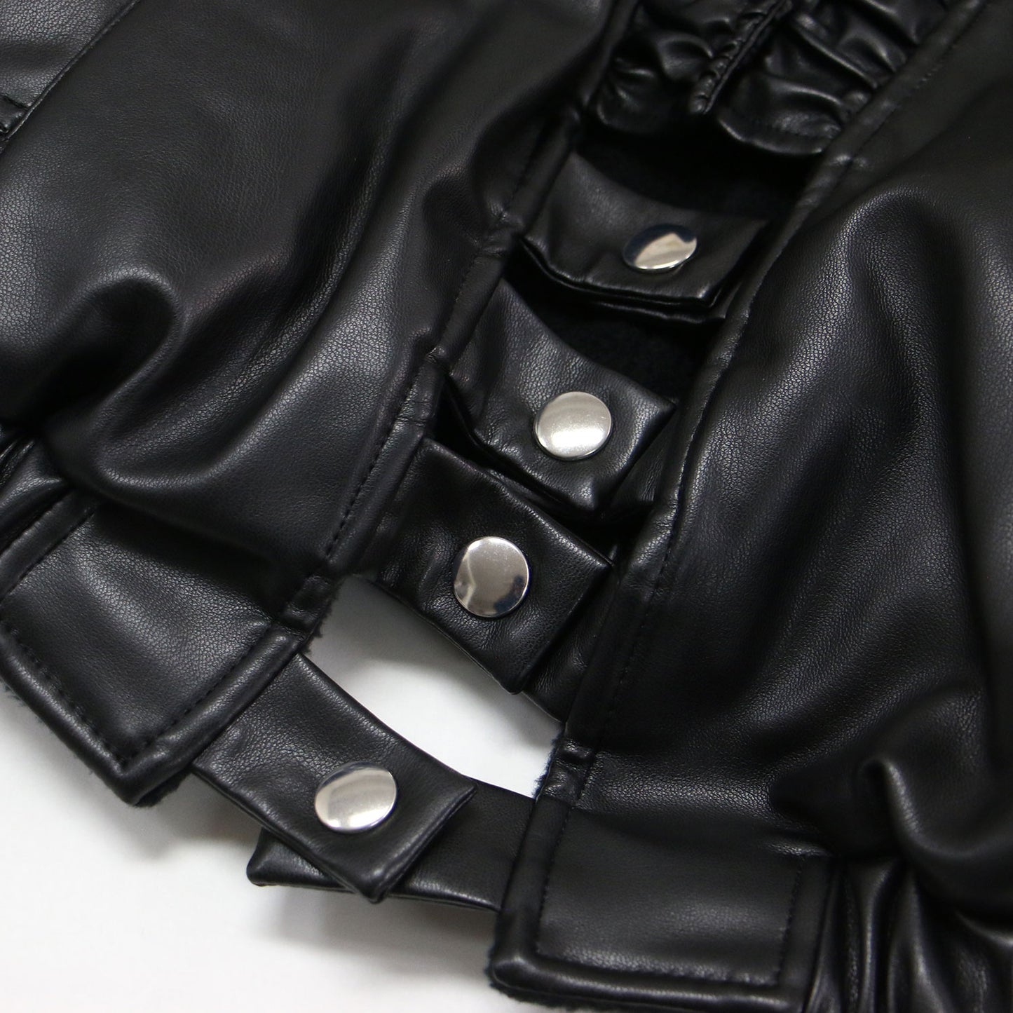 23秋冬 エコレザー ギャザー ベスト / gather VE ジレ ドロップショルダー ショート丈 ワイド 裏起毛