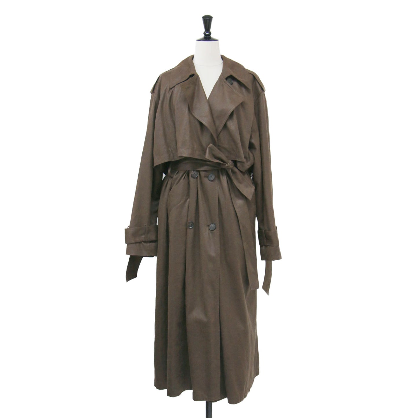 フェイクレザー ライナー付き トレンチコート / 長袖 ロング丈 ワイド スリット ウール