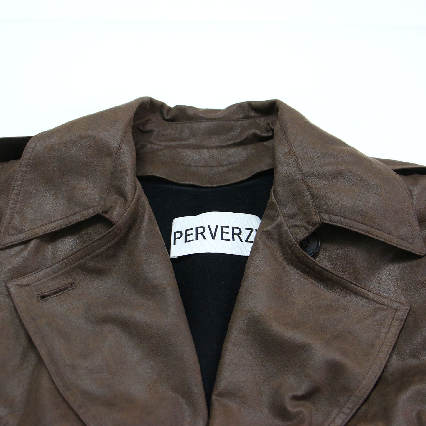 フェイクレザー ライナー付き トレンチコート / 長袖 ロング丈 ワイド スリット ウール