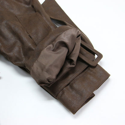 フェイクレザー ライナー付き トレンチコート / 長袖 ロング丈 ワイド スリット ウール