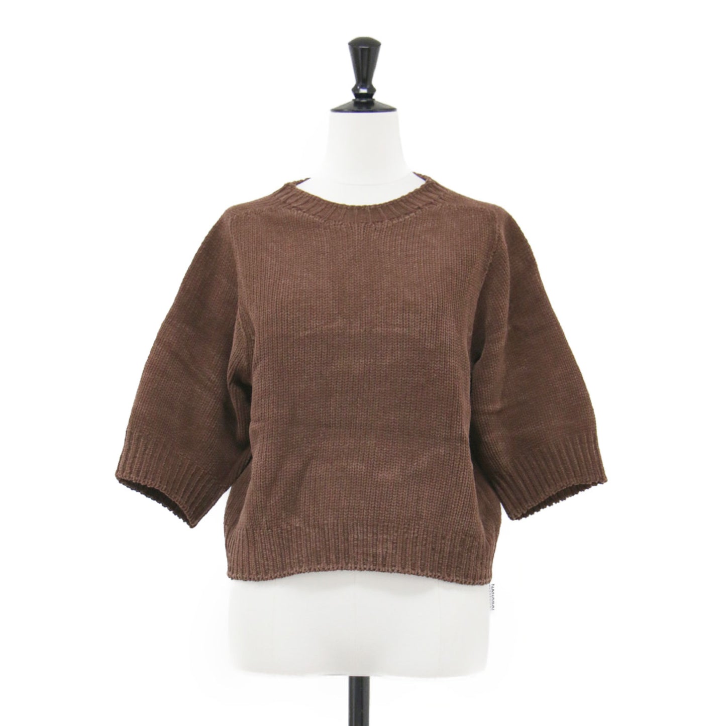 25秋冬 SCARLET ニット プルオーバー / ショート丈 クルーネック 五分袖 モールヤーン